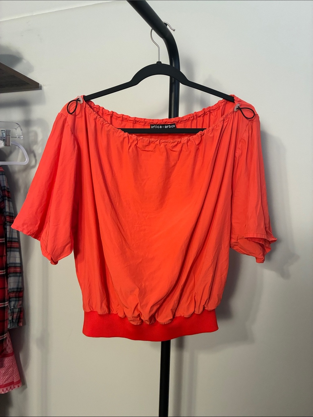 Artica Arbox Coral Orange Off-the-Shoulder Blouson Top Small